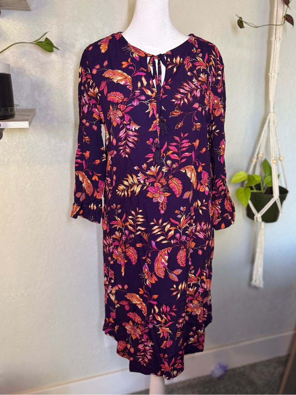 beachlunchlounge Purple Floral Long-Sleeve Shift Dress
